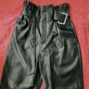 H&M Pleather Black Paperbag Waist Pants